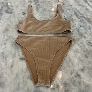 Frankie's Bikinis Tan Ribbed Bikini Set